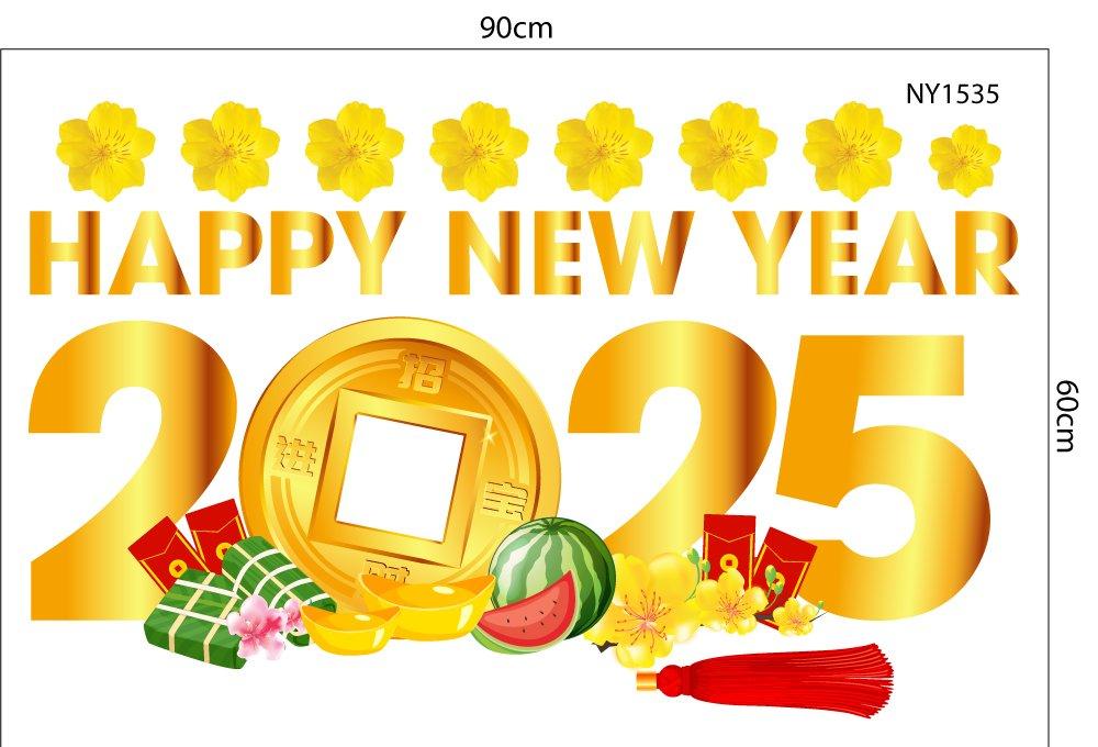 Decal Trang Trí Tết Happy New Year 2025 Mẫu 6