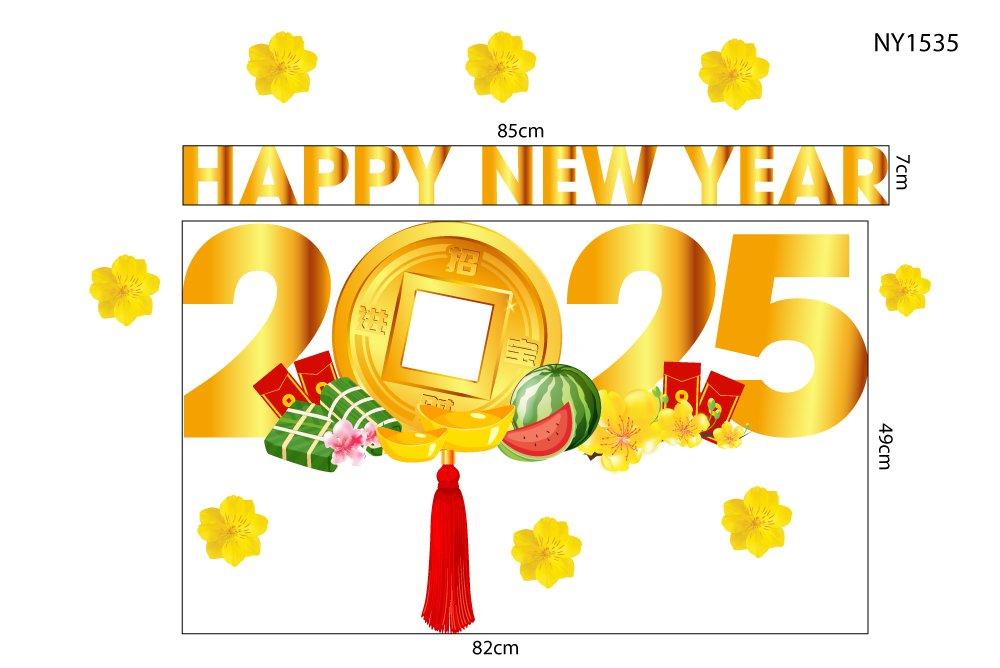 Decal Trang Trí Tết Happy New Year 2025 Mẫu 6