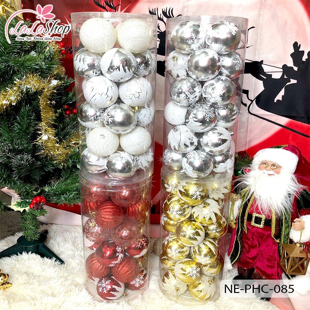 Hộp 24 quả châu nhiều màu họa tiết kim tuyến trang trí noel - 8cm