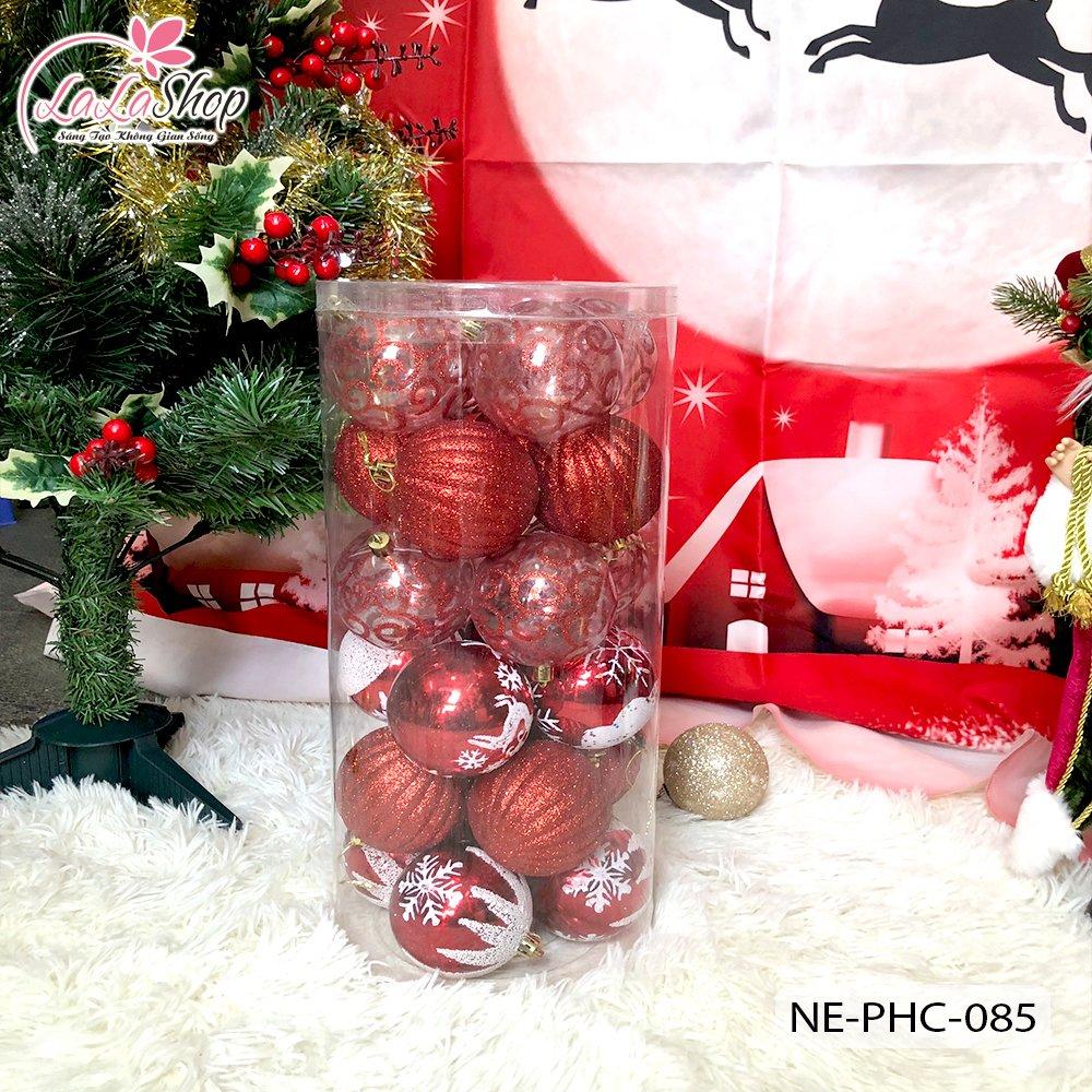 Hộp 24 quả châu nhiều màu họa tiết kim tuyến trang trí noel - 8cm