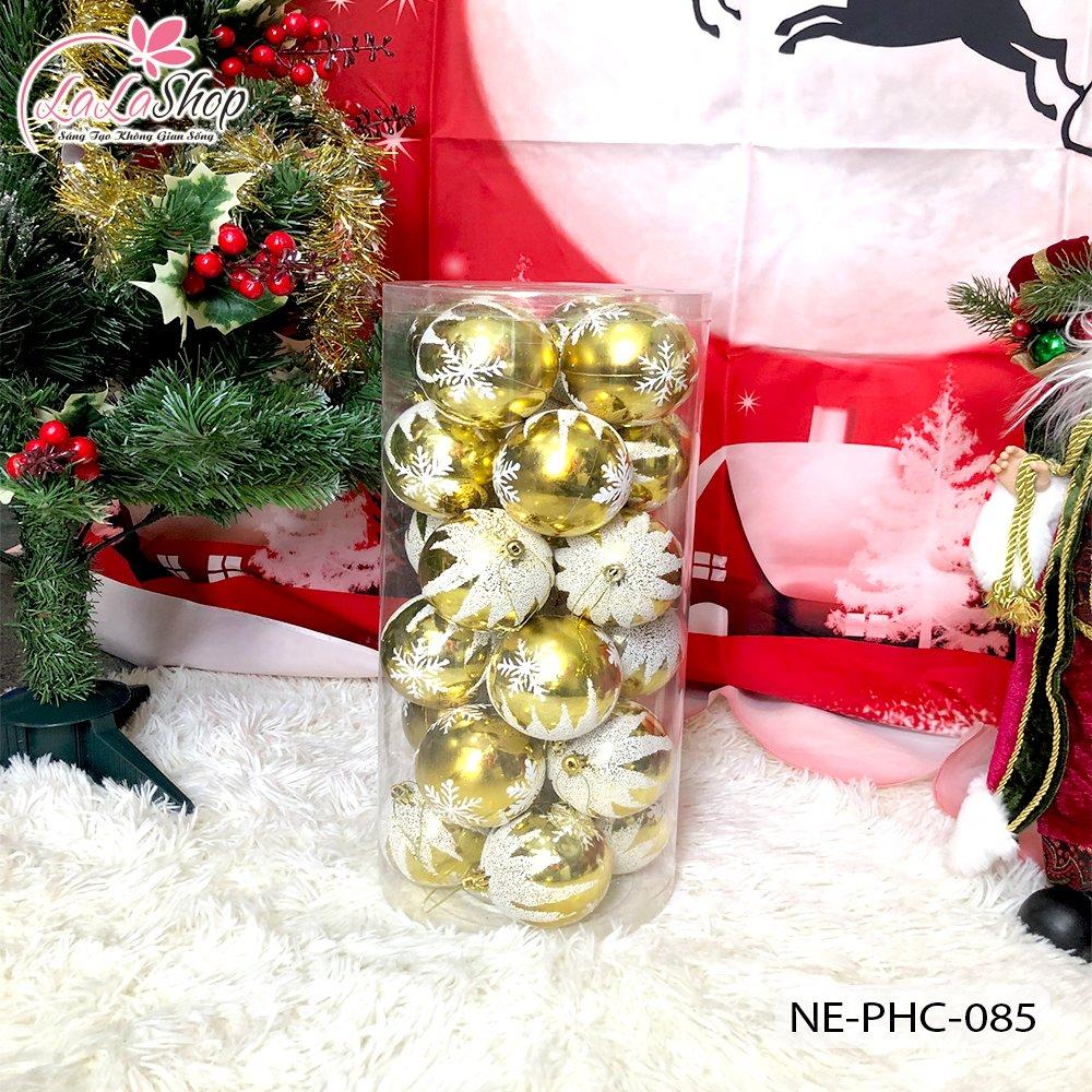 Hộp 24 quả châu nhiều màu họa tiết kim tuyến trang trí noel - 8cm