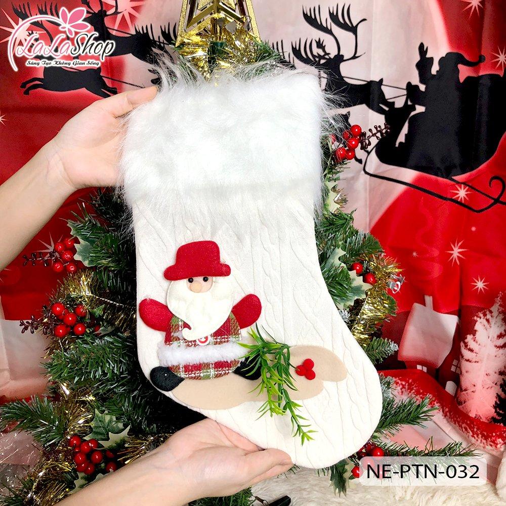 Đồ trang trí noel tất treo màu đỏ trắng ông già noel và tuần lộc