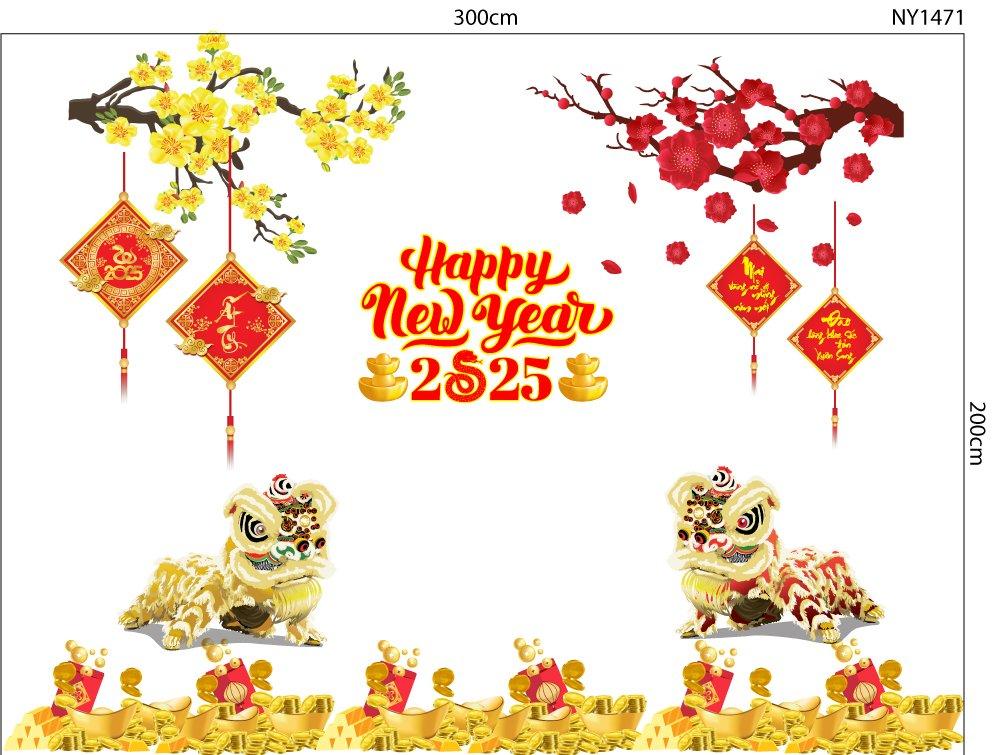 Combo Decal Trang Trí Tết Ất Tỵ 2025 Mai Đào Khoe Sắc