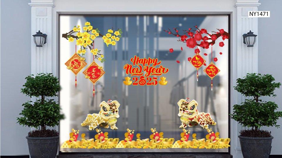 Combo Decal Trang Trí Tết Ất Tỵ 2025 Mai Đào Khoe Sắc