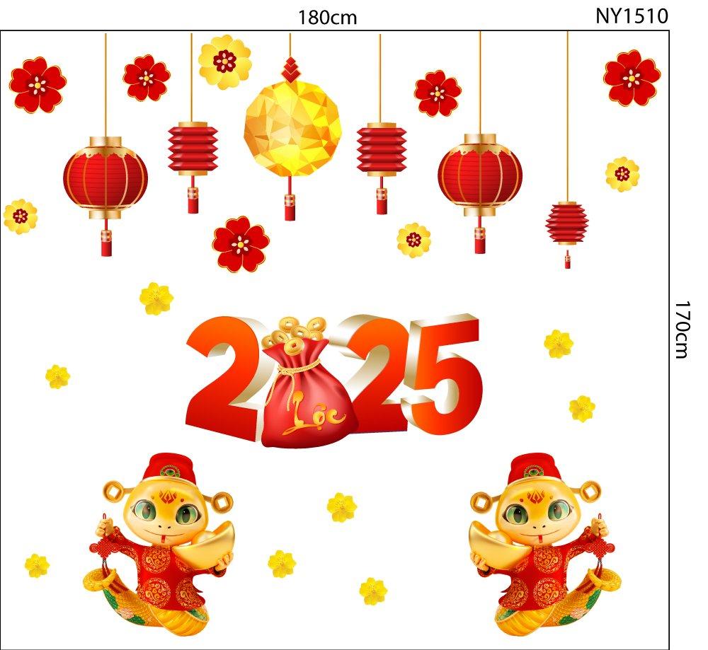 Combo Decal Trang Trí Tết Lồng Đèn Và Năm Ất Tỵ 2025
