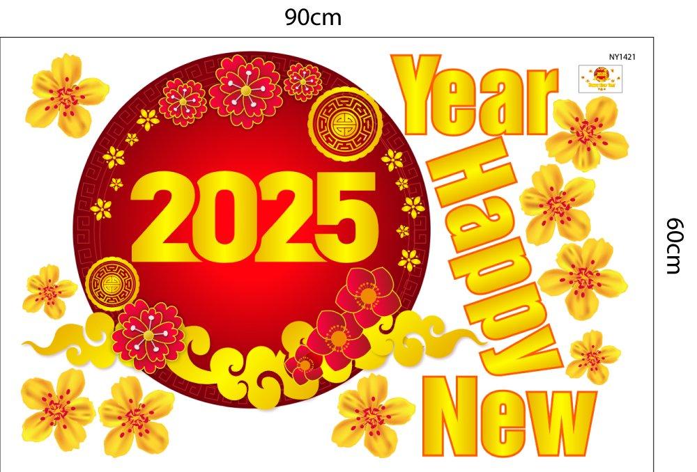Combo Decal Trang Trí Tết Ất Tỵ Thần Tài Tặng Túi Vàng 2025