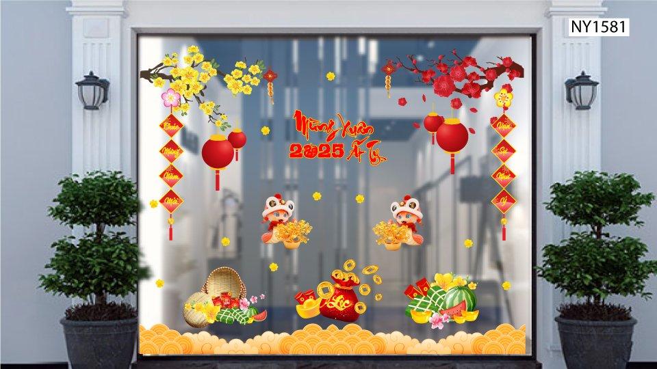 Combo Decal Trang Trí Tết Mừng Xuân Ất Tỵ Tấn Tài Tấn Lộc 2025