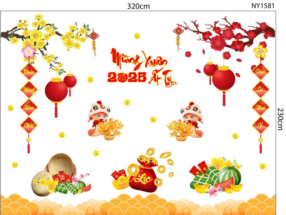 Combo Decal Trang Trí Tết Mừng Xuân Ất Tỵ Tấn Tài Tấn Lộc 2025