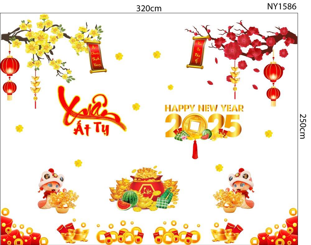 Combo Decal Trang Trí Tết Vui Đón Xuân Ất Tỵ An Khang Thịnh Vượng 2025