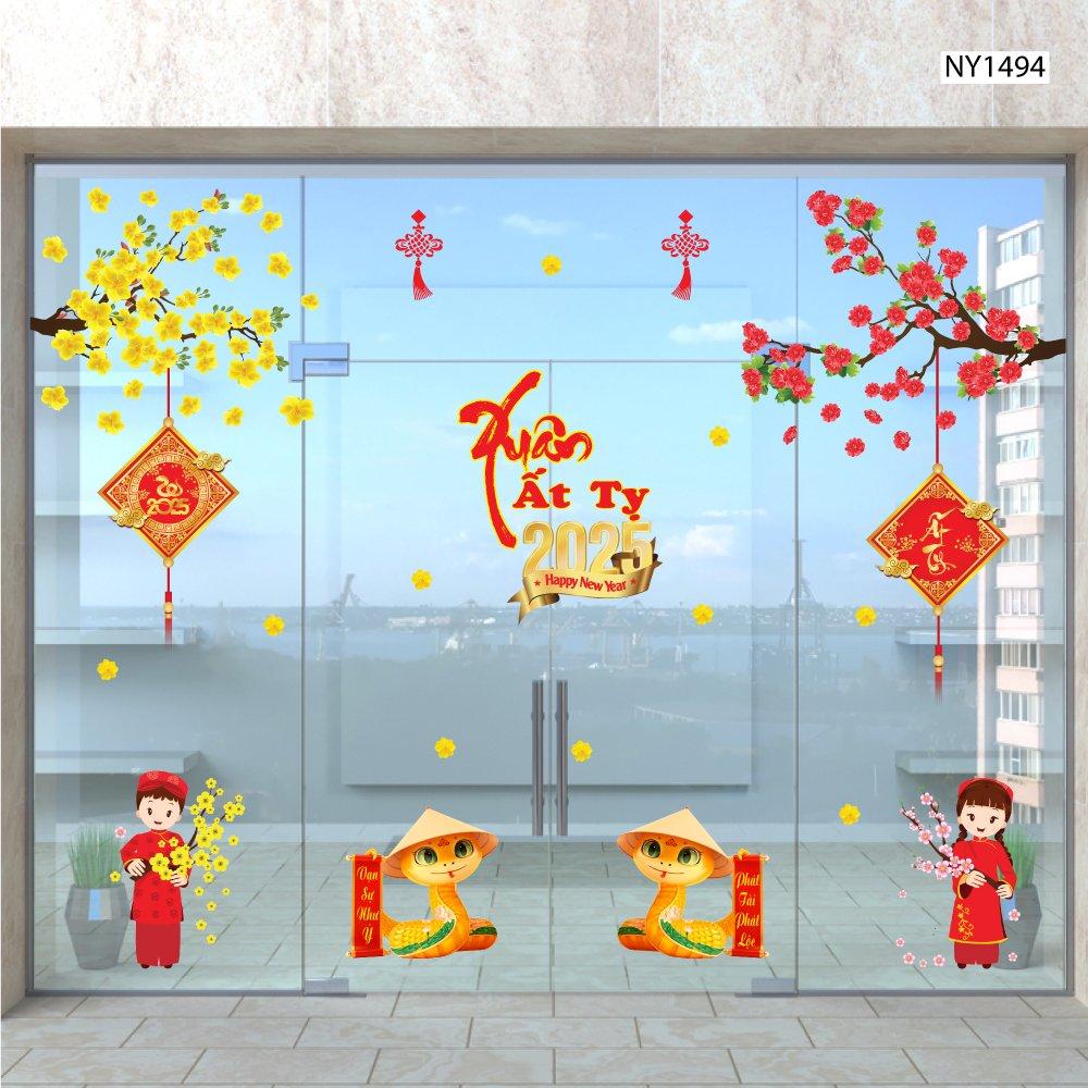 Combo Decal Trang Trí Tết Xuân Ất Tỵ Bé Đón Chào Năm Mới 2025