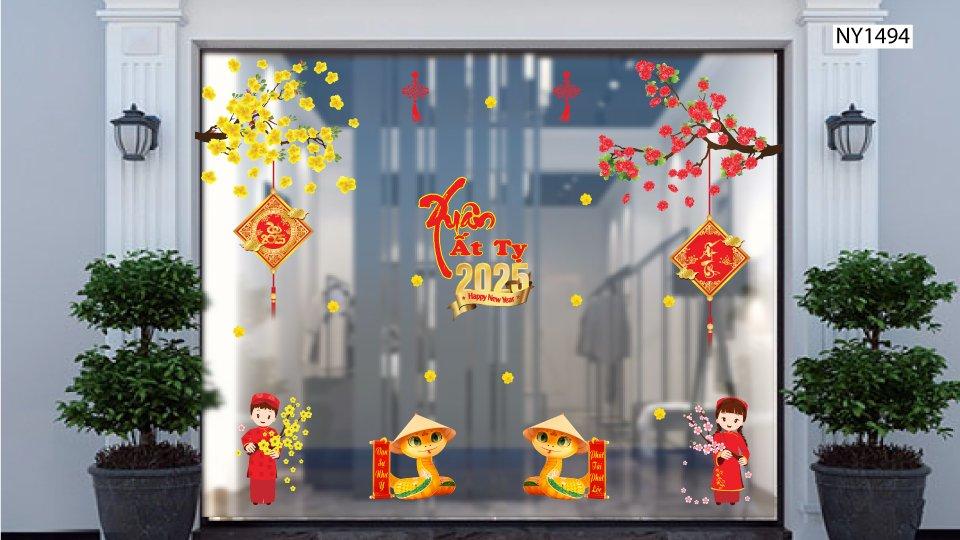 Combo Decal Trang Trí Tết Xuân Ất Tỵ Bé Đón Chào Năm Mới 2025
