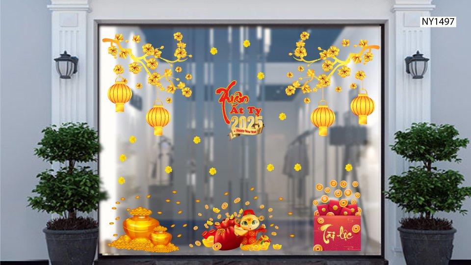 Combo Decal Trang Trí Tết Mừng Xuân Ất Tỵ Tài lộc May Mắn 2025