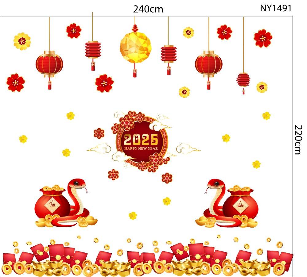 Combo Decal Trang Trí Tết Ất Ty 2025 Tài Lộc Thịnh Vượng