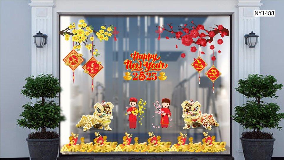 Combo Decal Trang Trí Cửa Kính Ngày Tết Bé Chúc Xuân Ất Tỵ 2025