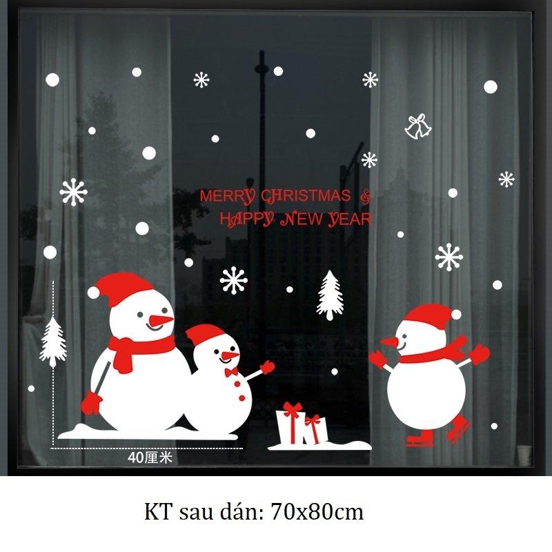 Decal tĩnh điện 2 mặt trang trí noel Người Tuyết và các bạn