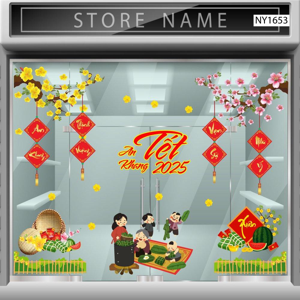 Combo Decal Trang Trí Tết Ất Tỵ gia đình gói bánh mừng Xuân
