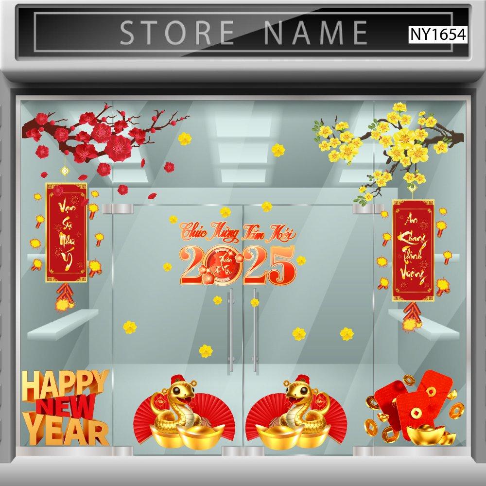 Combo Decal Trang Trí Tết Ất Tỵ Happy New Year Vạn Sự Như Ý