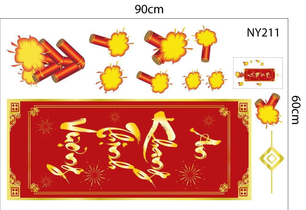 Combo Decal Trang Trí Tết Ất Tỵ Happy New Year Vạn Sự Như Ý