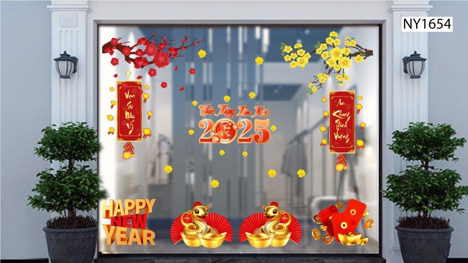 Combo Decal Trang Trí Tết Ất Tỵ Happy New Year Vạn Sự Như Ý