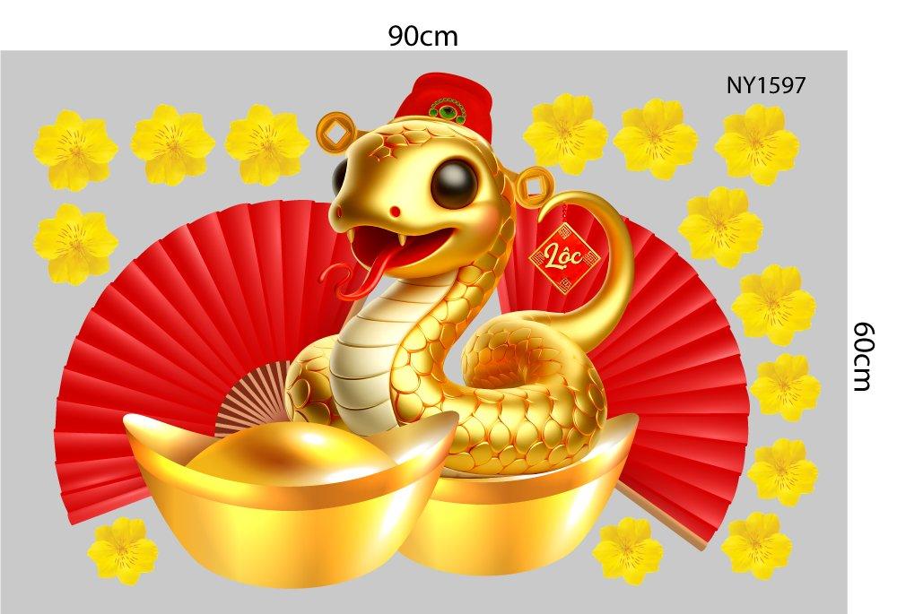 Combo Decal Trang Trí Tết Ất Tỵ Happy New Year Vạn Sự Như Ý