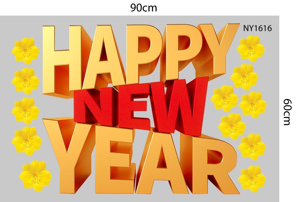 Combo Decal Trang Trí Tết Ất Tỵ Happy New Year Vạn Sự Như Ý