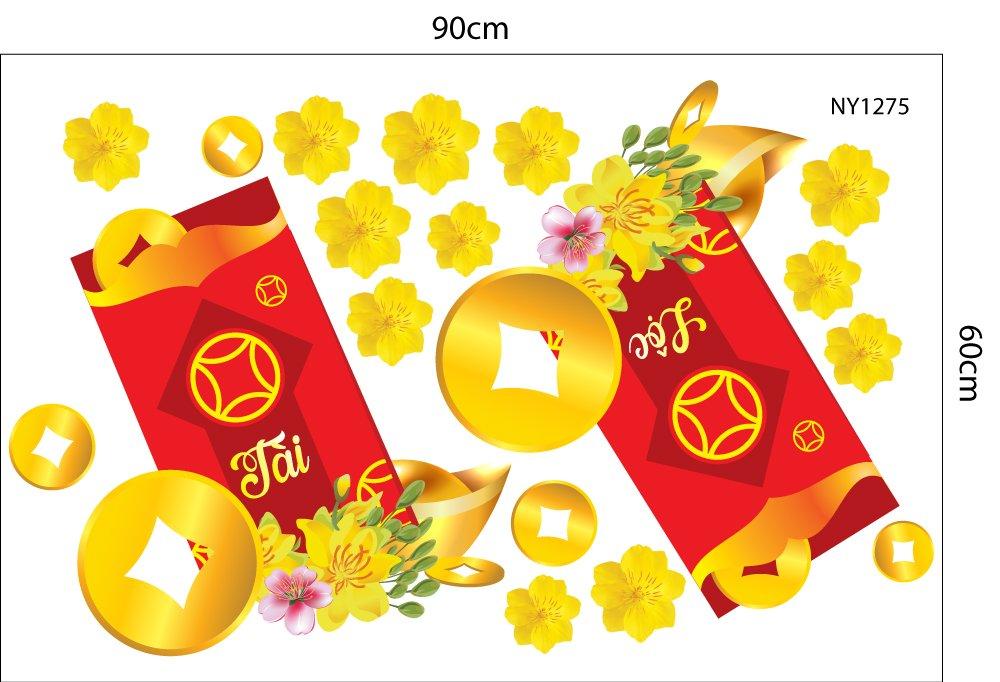 Combo Decal Trang Trí Tết Ất Tỵ Thần Tài mang lộc vào nhà