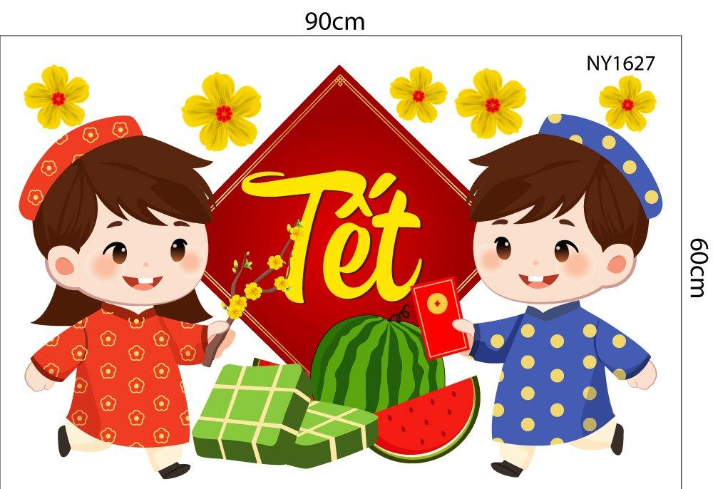 Combo Decal Trang Trí Tết Ất Tỵ bé đi chơi Xuân