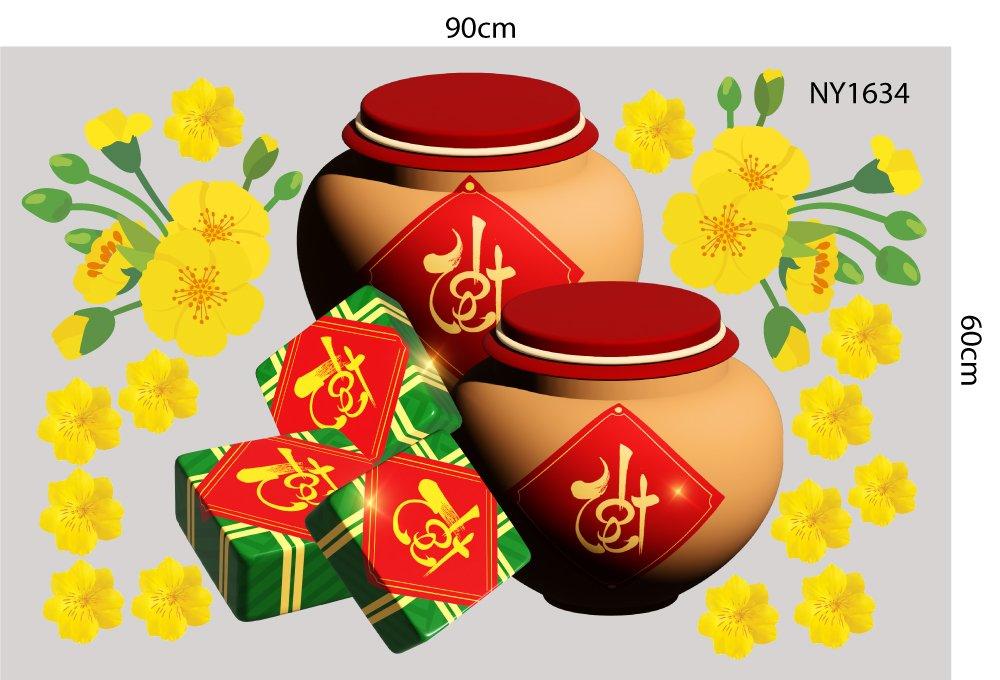 Combo Decal Trang Trí Tết Ất Tỵ mẹ nấu bánh chưng mừng Xuân mới