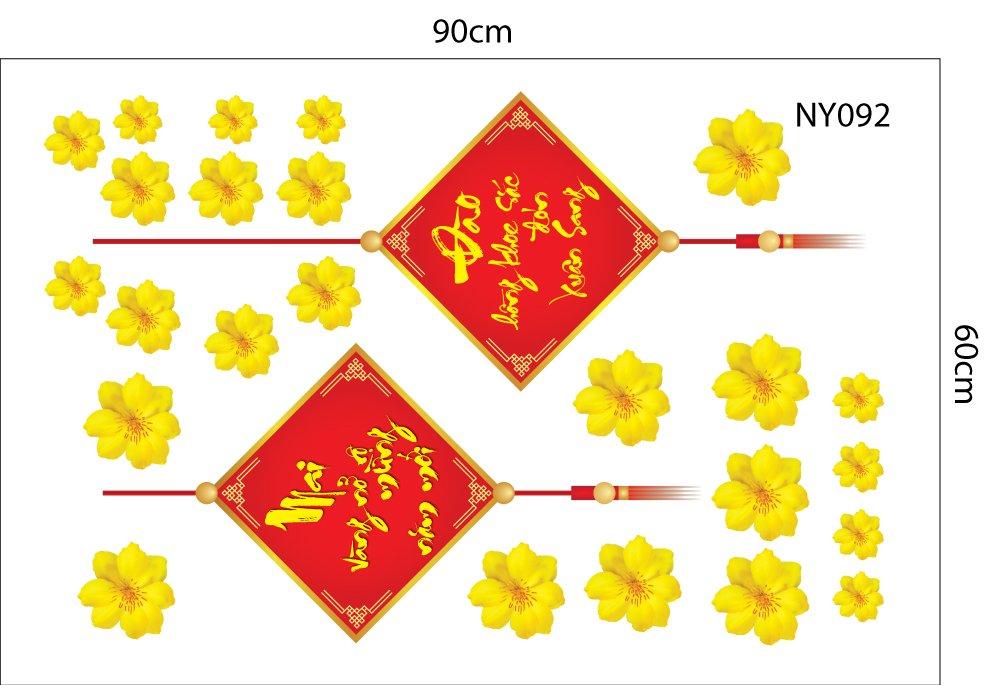 Combo Decal Trang Trí Tết Ất Tỵ ông bà và các cháu nấu bánh mừng xuân