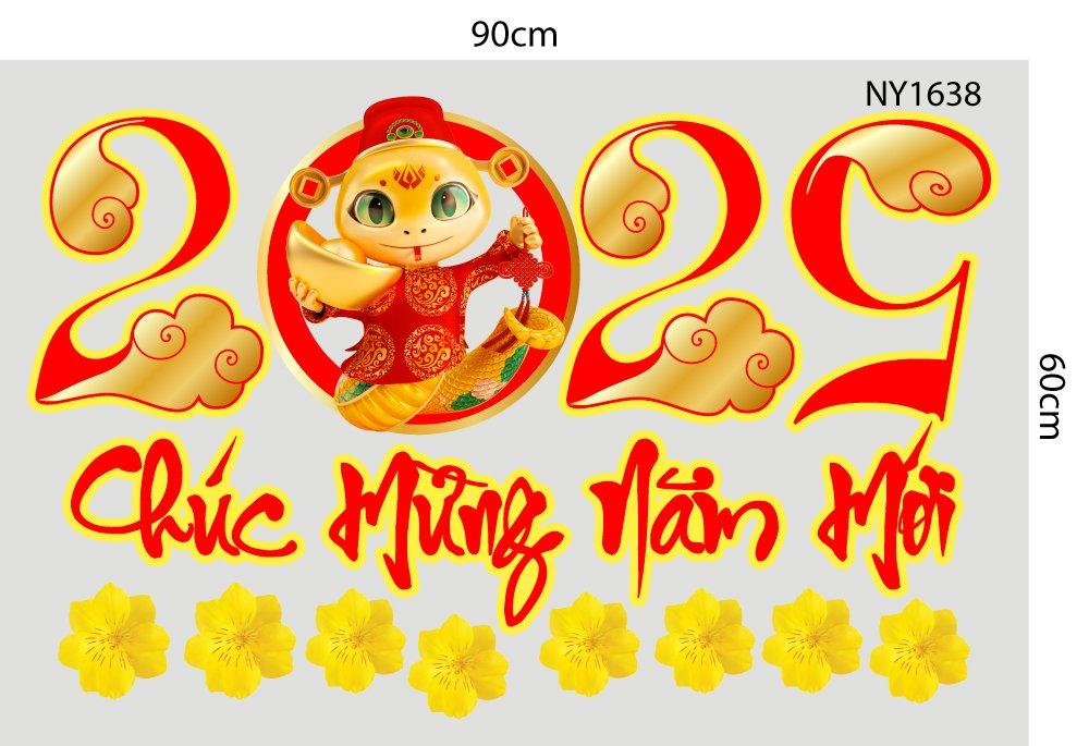 Combo Decal Trang Trí Tết Ất Tỵ ông bà và các cháu nấu bánh mừng xuân