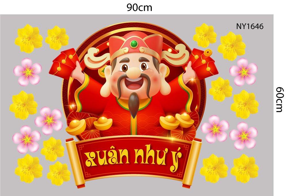 Combo Decal Trang Trí Tết Ất Tỵ thần tài gõ cửa đón xuân như ý