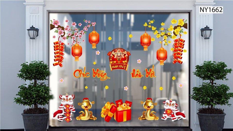 Combo Decal Trang Trí Tết Ất Tỵ thần tài gõ cửa đón xuân như ý