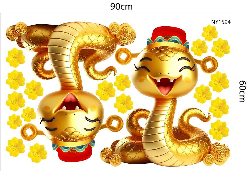 Combo Decal Trang Trí Tết Ất Tỵ thần tài gõ cửa đón xuân như ý