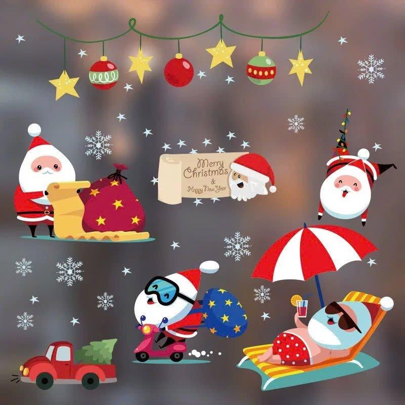 Decal tĩnh điện 2 mặt trang trí noel kì nghỉ của ông già Noel
