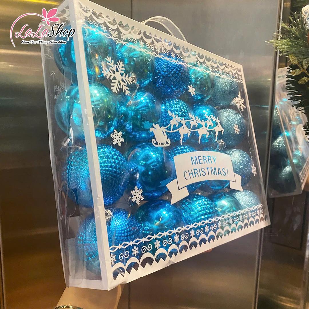 Hộp 20 châu xanh dương 6cm treo trang trí noel