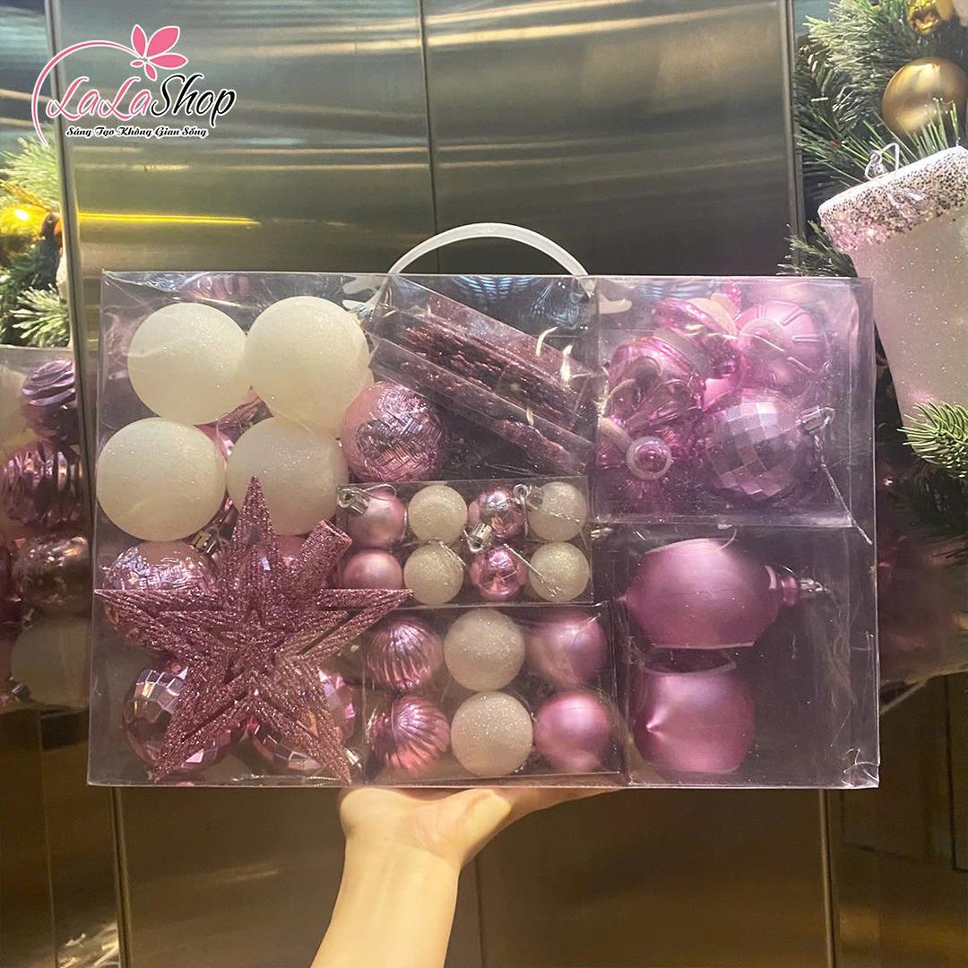 Hộp quả châu đủ loại nhiều màu lấp lánh trang trí noel