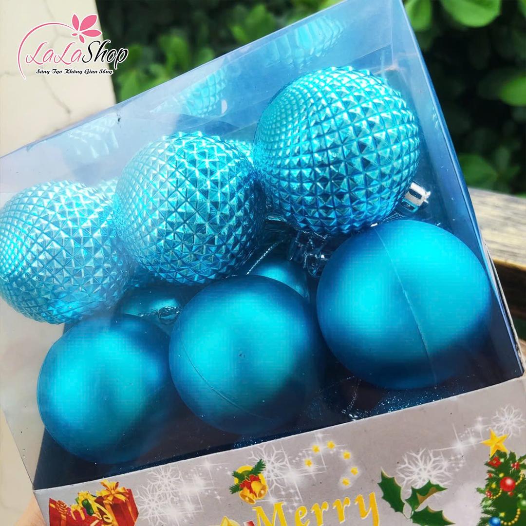 Hộp 18 quả châu 5cm xanh dương trang trí cây thông noel
