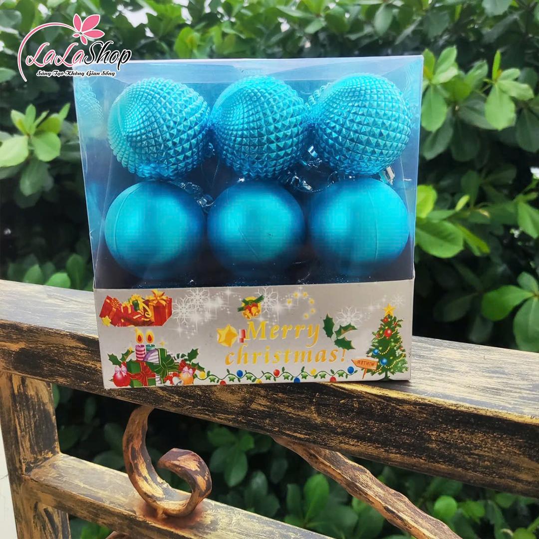 Hộp 18 quả châu 5cm xanh dương trang trí cây thông noel