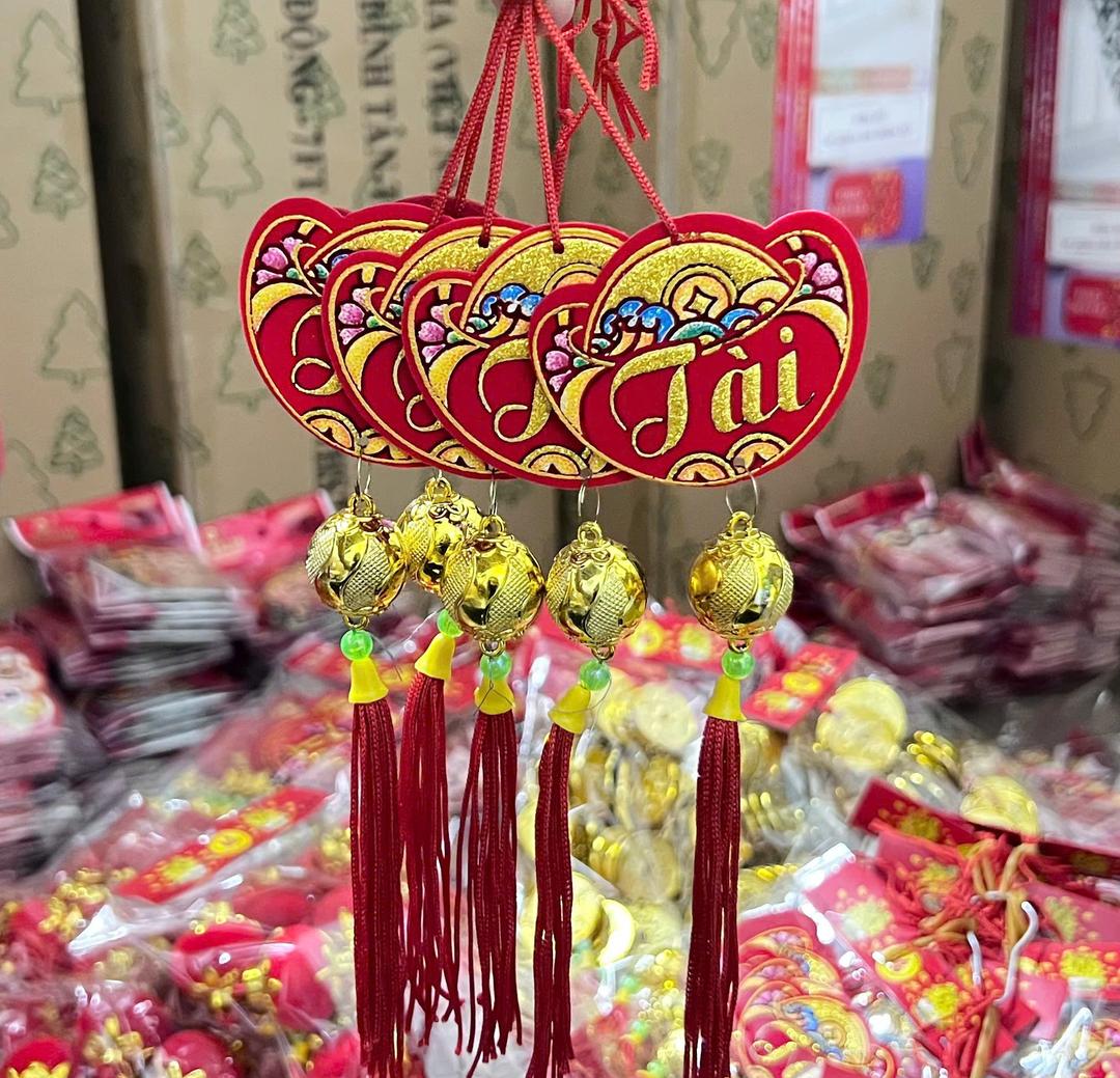 Bộ 5 lộc treo nhung đỏ hình thỏi vàng tài lộc