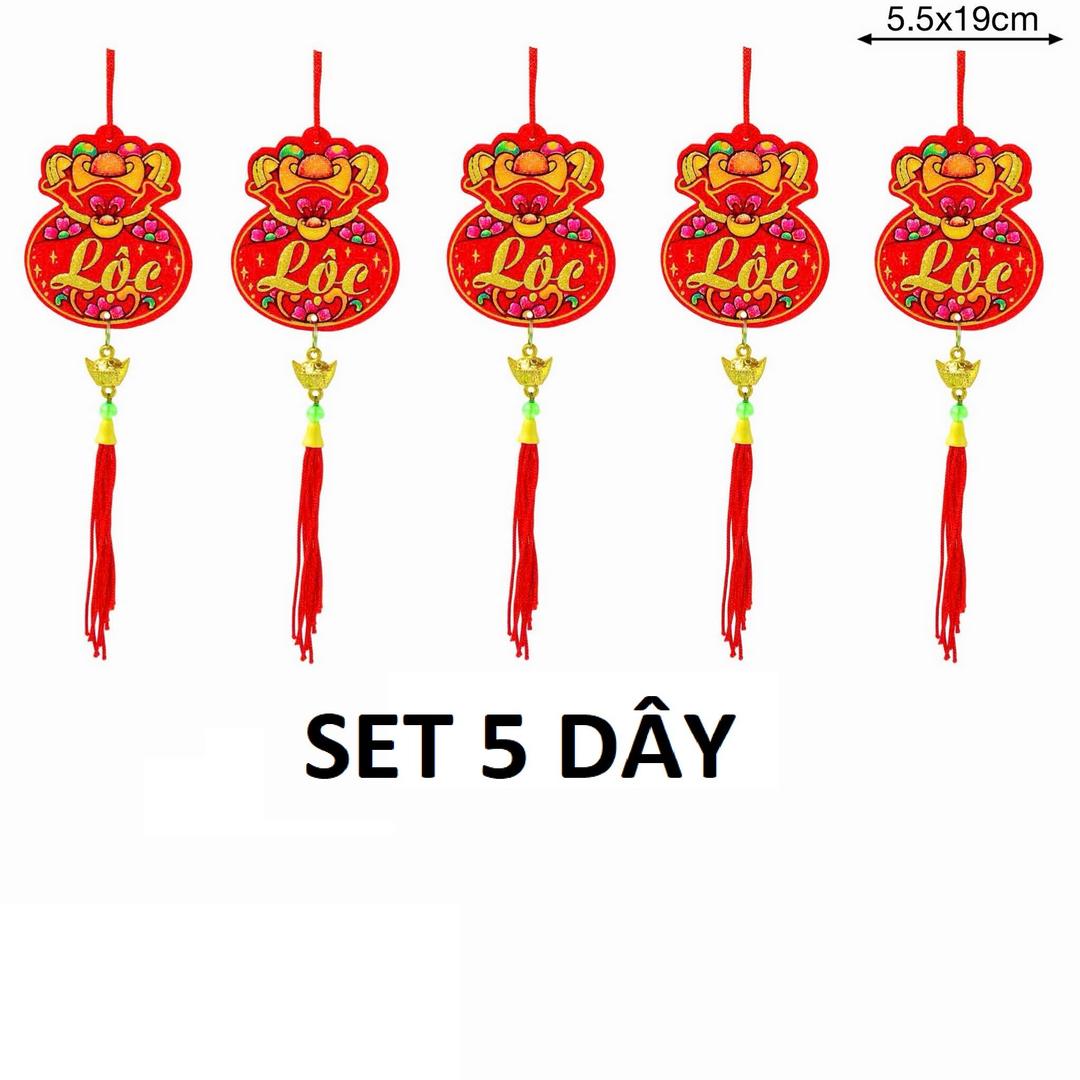 Bộ 5 lộc treo nhung đỏ túi tiền vàng tài lộc sung túc