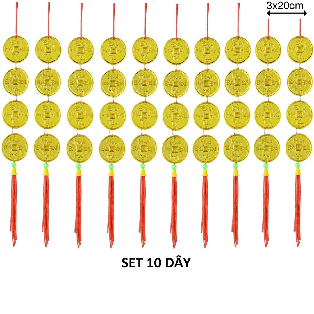 Set 10 dây lộc treo đồng tiền vàng may mắn trang trí tết