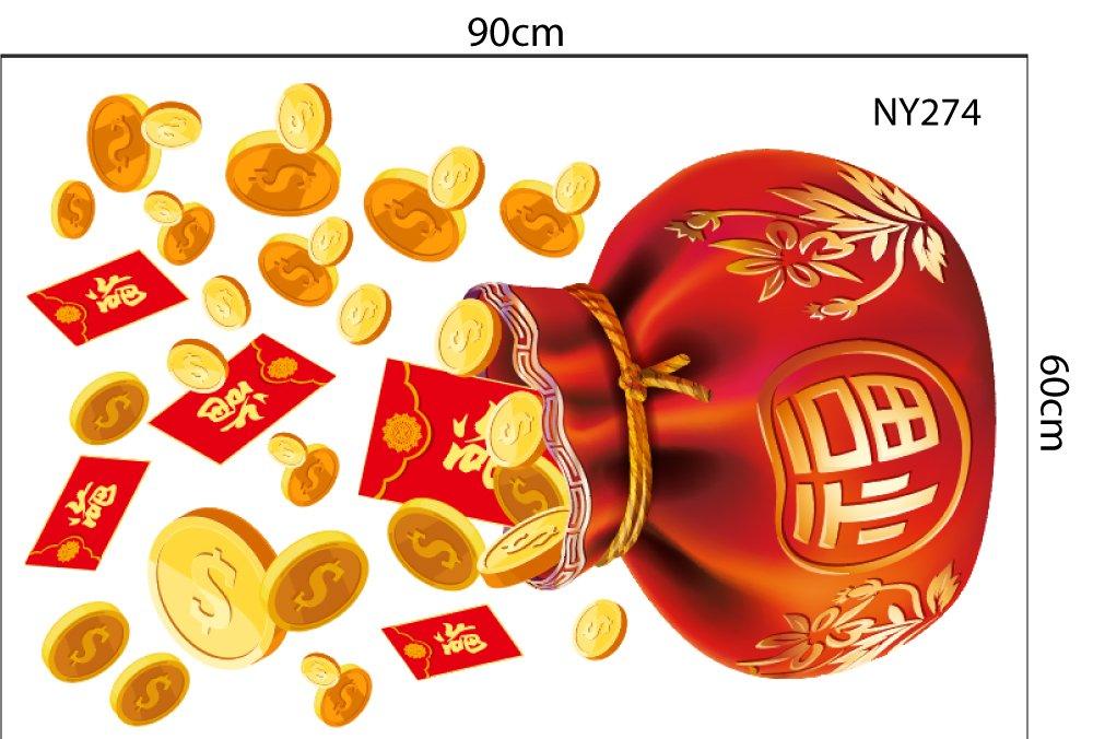 Combo Decal Trang Trí Tết Ất Tỵ túi tiền vàng tài lộc may mắn năm mới