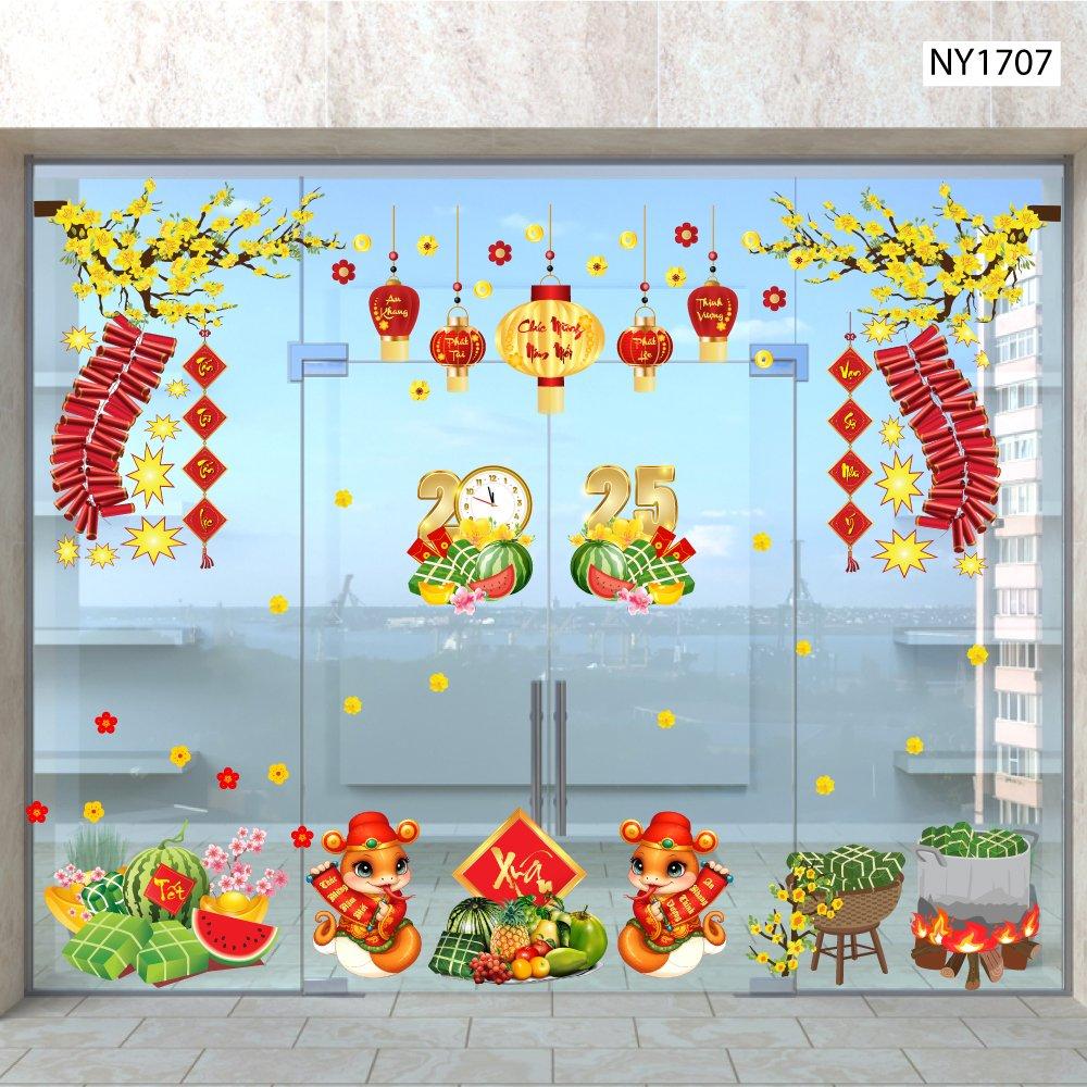 Combo Decal Trang Trí Tết Ất Tỵ pháo đỏ rộn ràng đón xuân