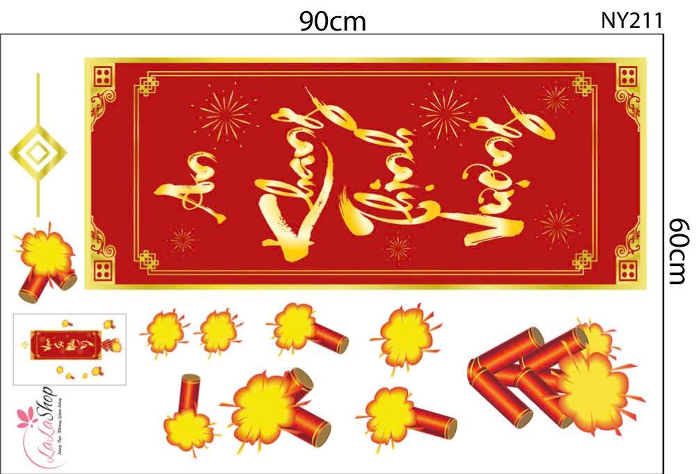 Combo Decal Trang Trí Tết Ất Tỵ năm mới thịnh vượng