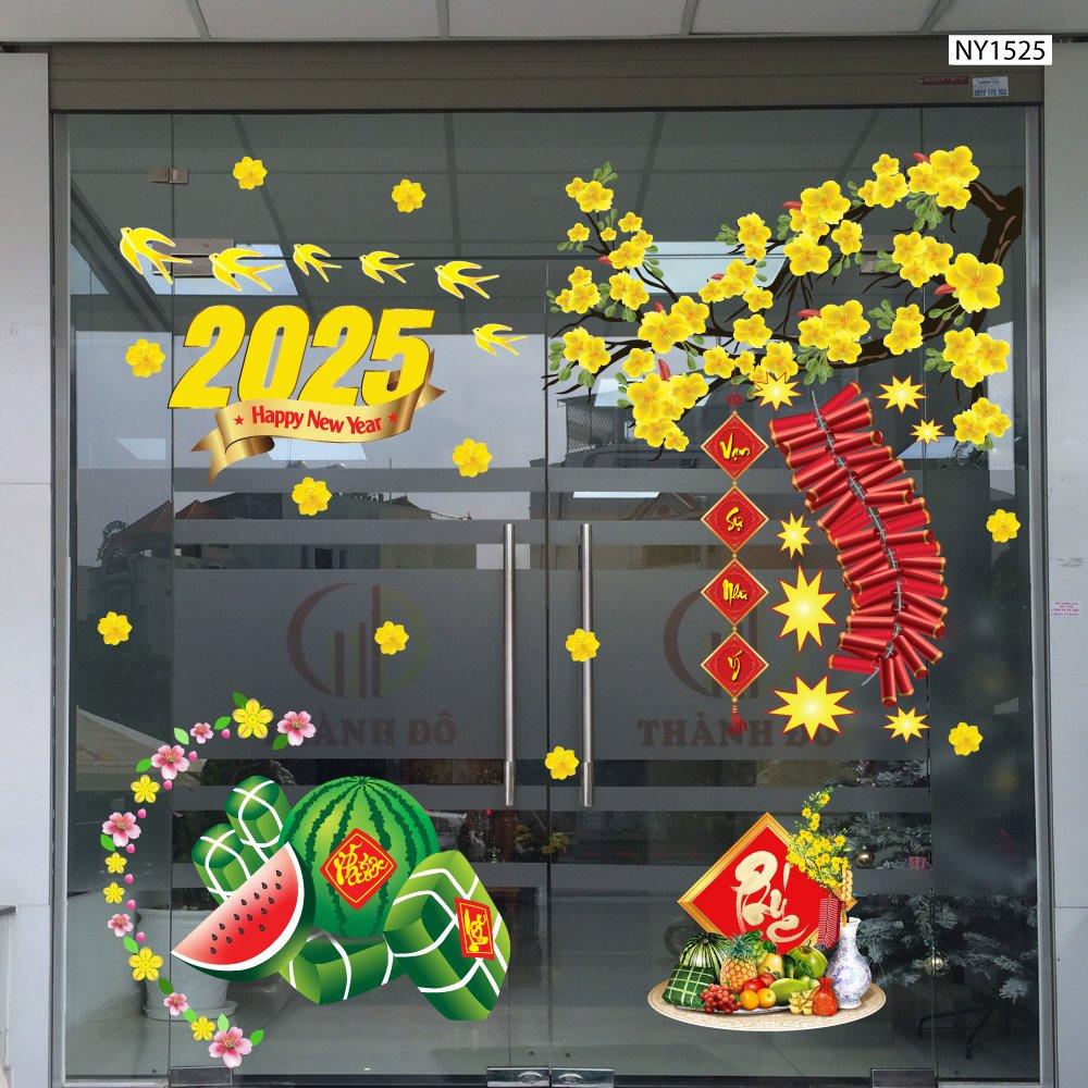 Combo Decal Trang Trí Tết Xuân Ất Tỵ 2025 Bánh chưng xanh và Dưa hấu đỏ