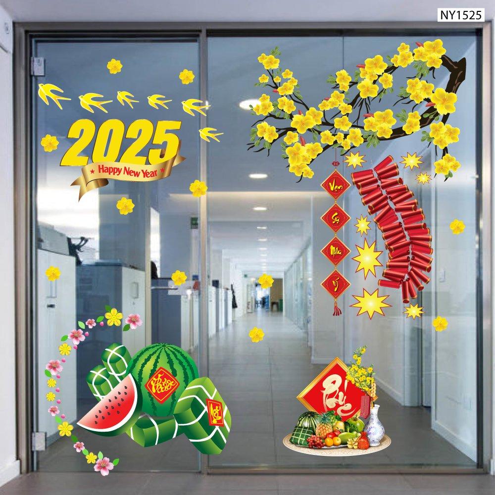 Combo Decal Trang Trí Tết Xuân Ất Tỵ 2025 Bánh chưng xanh và Dưa hấu đỏ