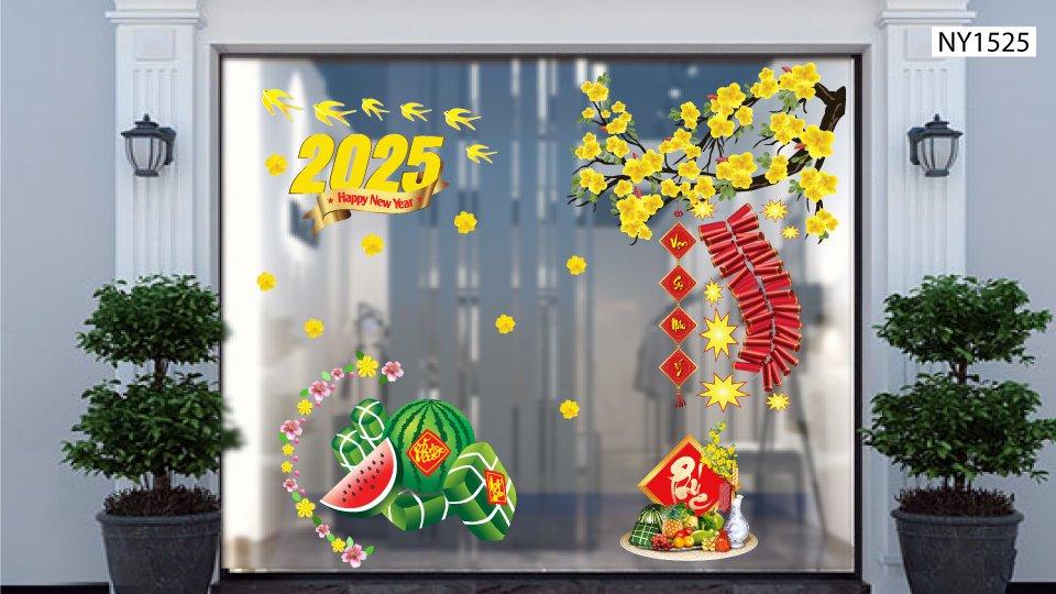 Combo Decal Trang Trí Tết Xuân Ất Tỵ 2025 Bánh chưng xanh và Dưa hấu đỏ