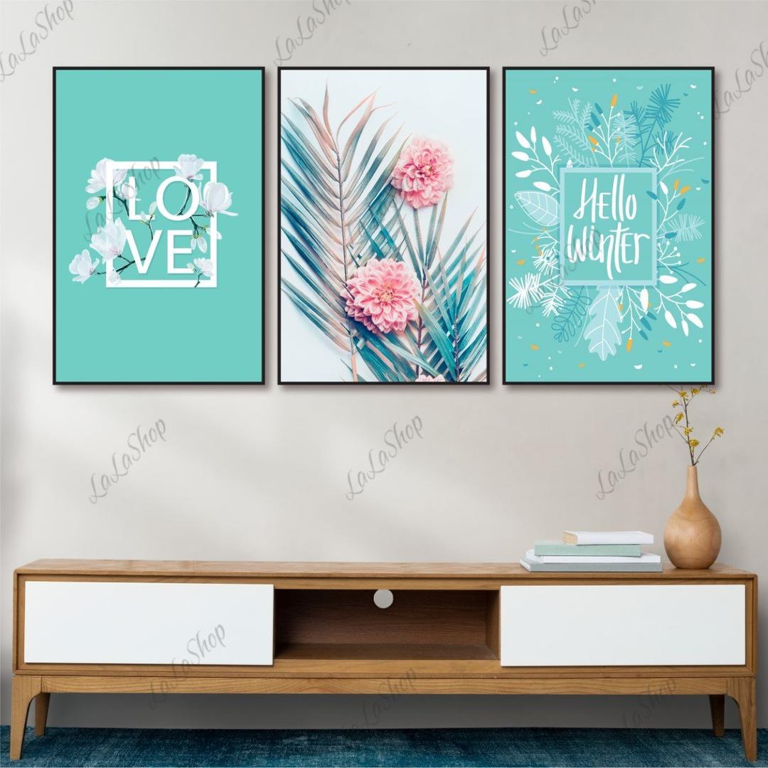 Set 3 Tranh Dán Tường Hoa Lá Nghệ Thuật Có Keo Sẵn size 15x20x3