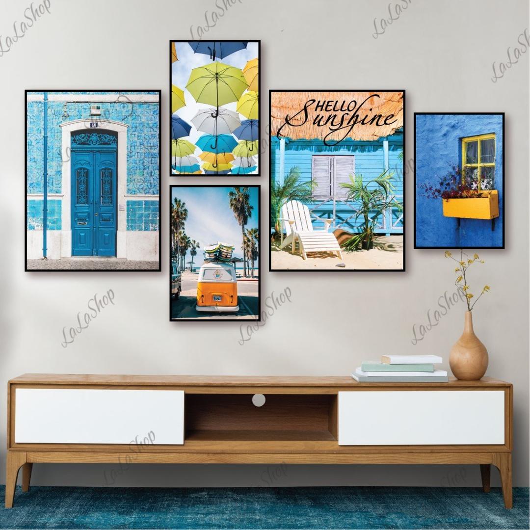 Set 5 Tranh Dán Tường Phong Cảnh Biển Có Keo Sẵn Size lớn: gồm 2 tranh 30x40cm và 3 tranh 20x30cm (S)