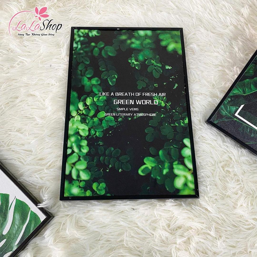 Tranh treo tường bộ 3 tấm phong cảnh lá xanh Green world